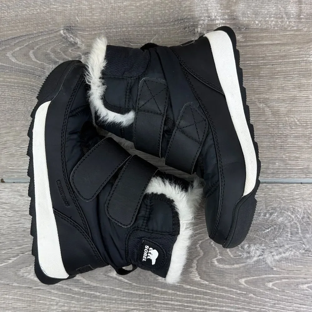 Sorel Whitney II Strap Warm Waterproof Little Girl Sz 13 Black White Winter Boot